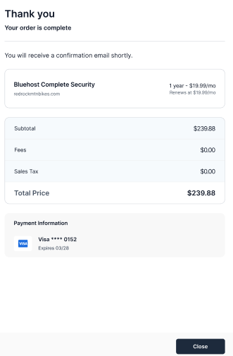Bluehost Malware Protection - Order Confirmation